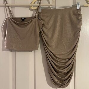 Express gold ruched skirt and matchingg cropped tank